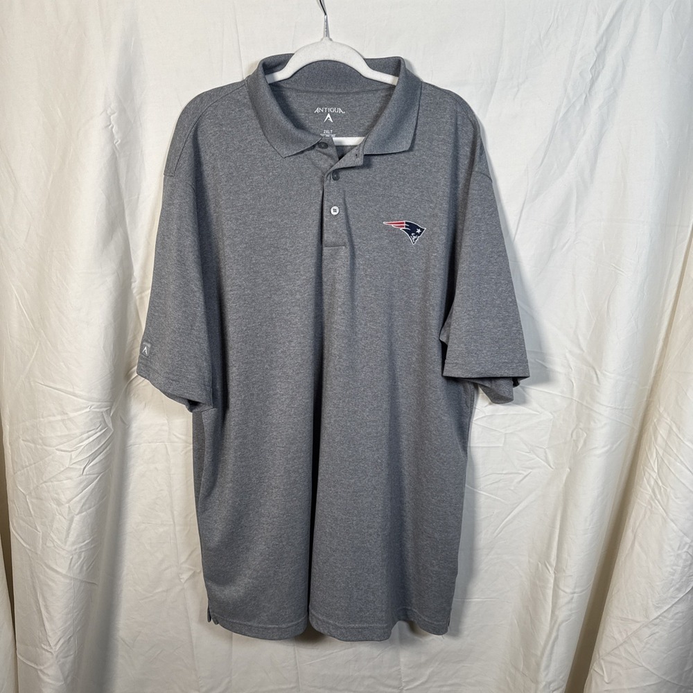 New England Patriots Polo Shirt Mens 2XLT Gray NFL Football Short Sleeve Antigua